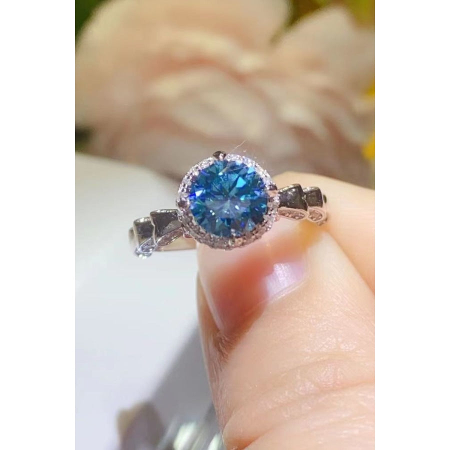 925 Sterling Silver 1 Carat Moissanite Cluster Ring Royal Blue / 5