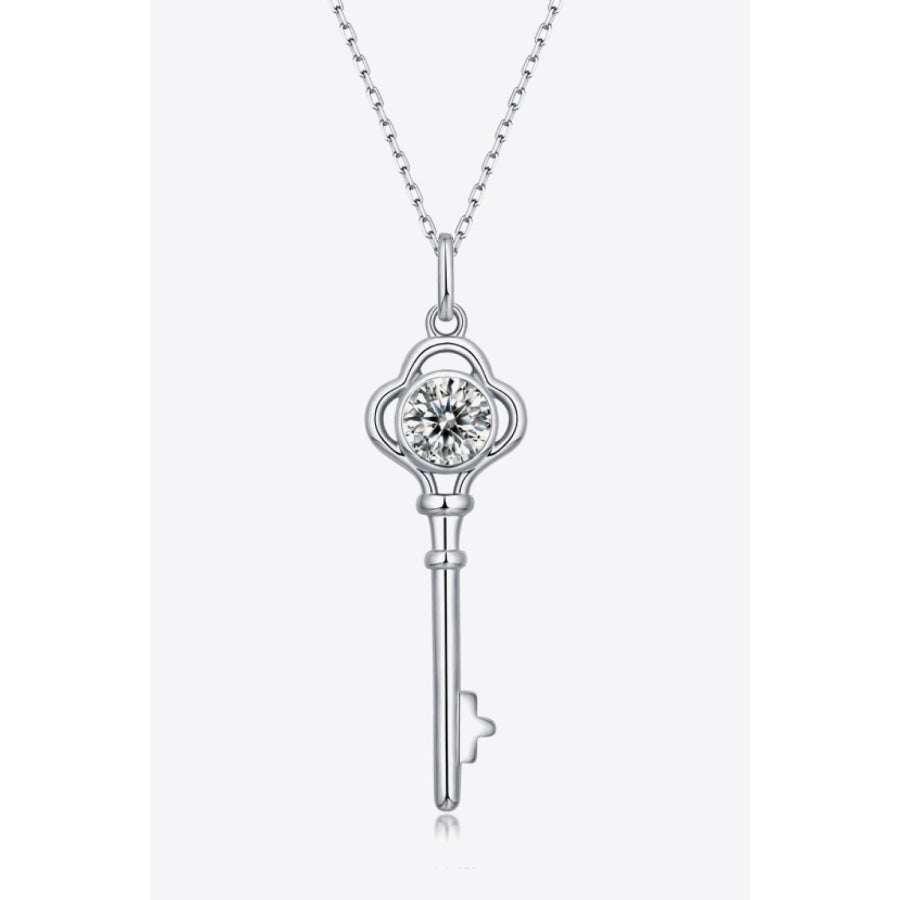 925 Sterling Silver 1 Carat Moissanite Key Pendant Necklace Silver / One Size