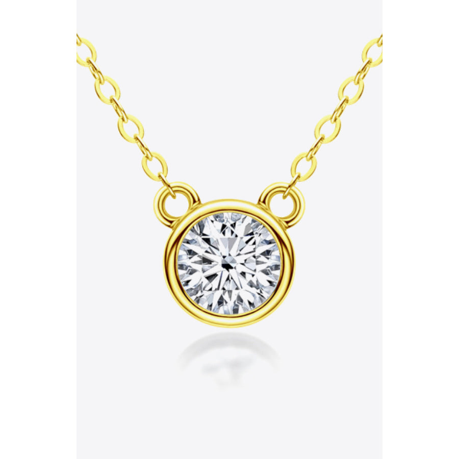 925 Sterling Silver 1 Carat Moissanite Round Pendant Necklace Gold / One Size