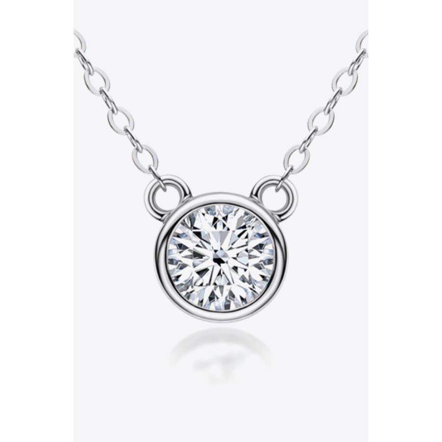 925 Sterling Silver 1 Carat Moissanite Round Pendant Necklace