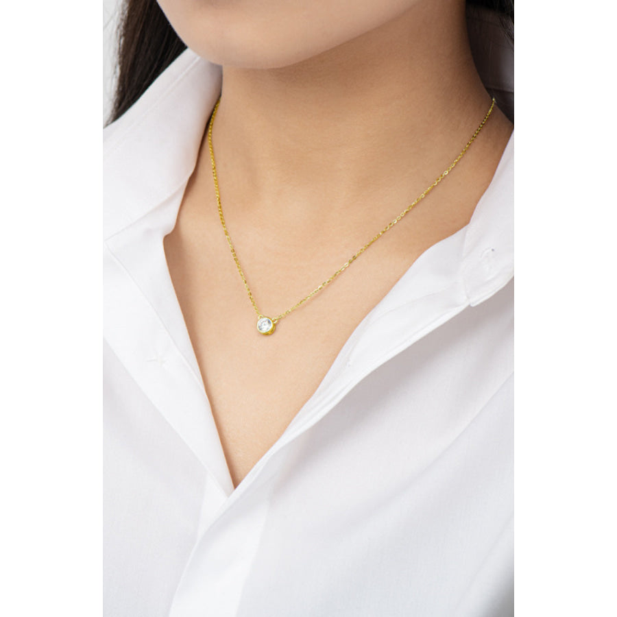 925 Sterling Silver 1 Carat Moissanite Round Pendant Necklace Gold / One Size