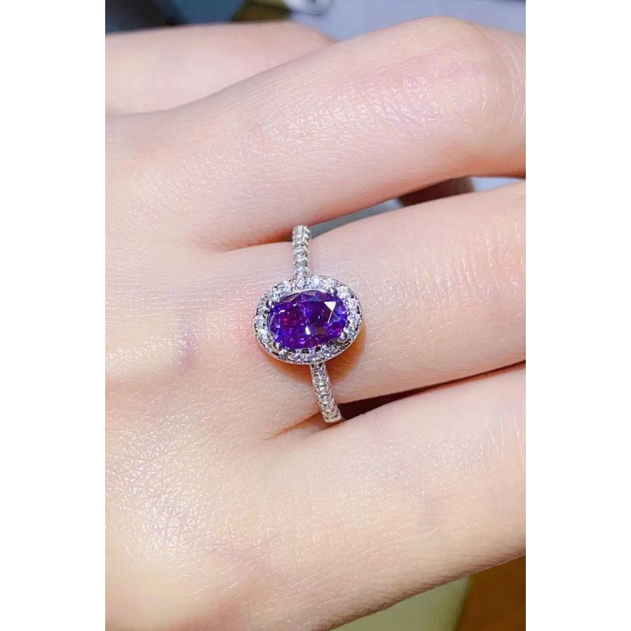 925 Sterling Silver 1 Carat Purple Moissanite Ring Purple / 5