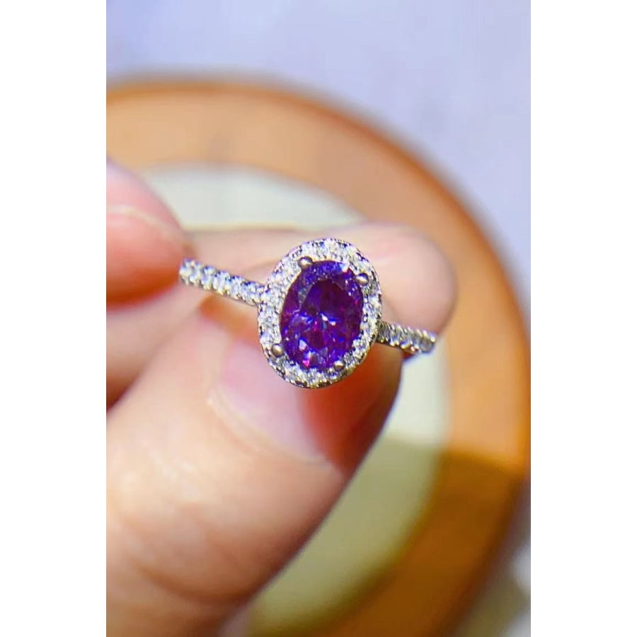 925 Sterling Silver 1 Carat Purple Moissanite Ring