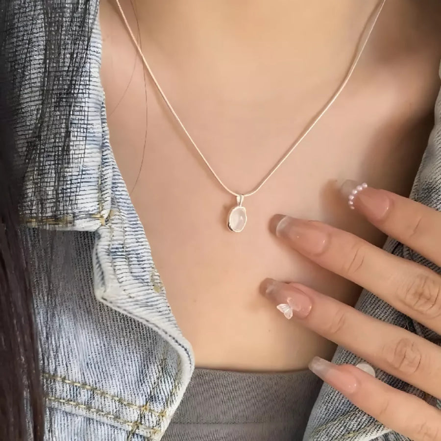 925 Sterling Silver Agate Pendant Necklace Silver / One Size Apparel and Accessories