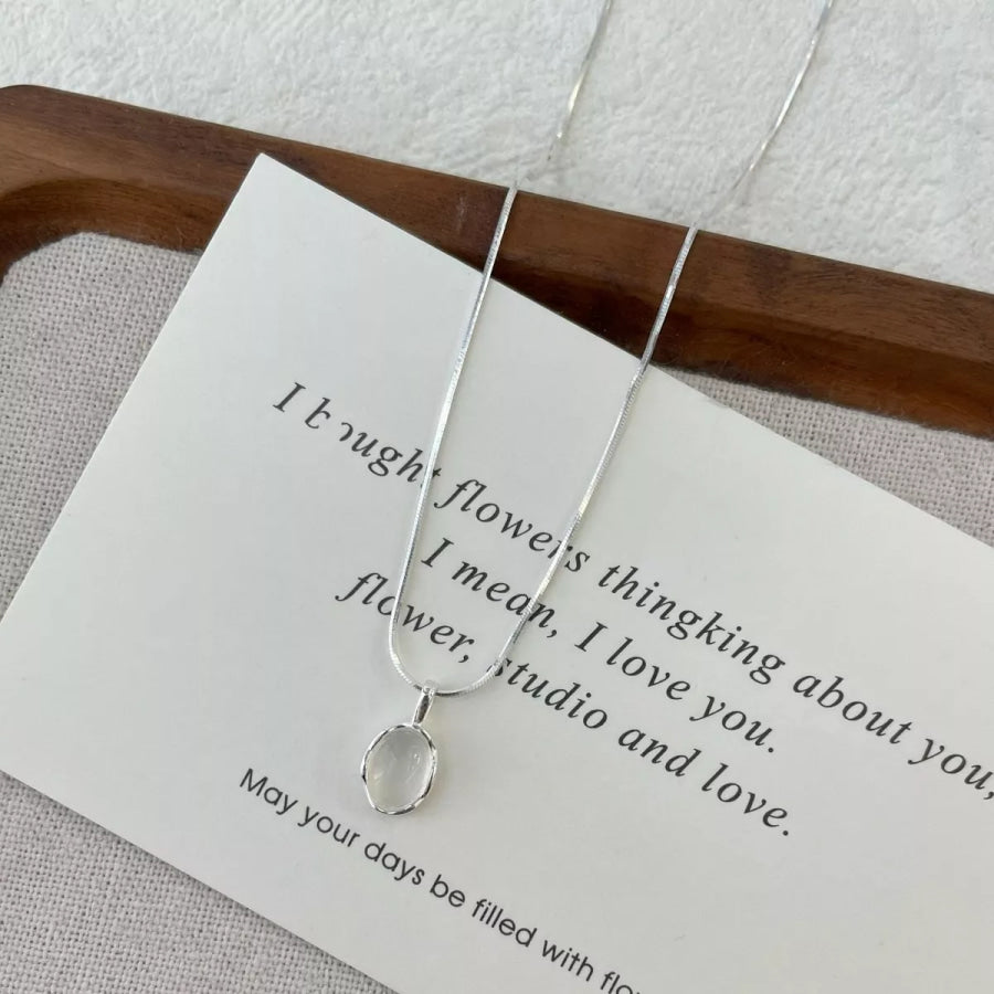 925 Sterling Silver Agate Pendant Necklace Silver / One Size Apparel and Accessories