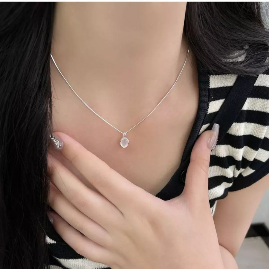 925 Sterling Silver Agate Pendant Necklace Silver / One Size Apparel and Accessories