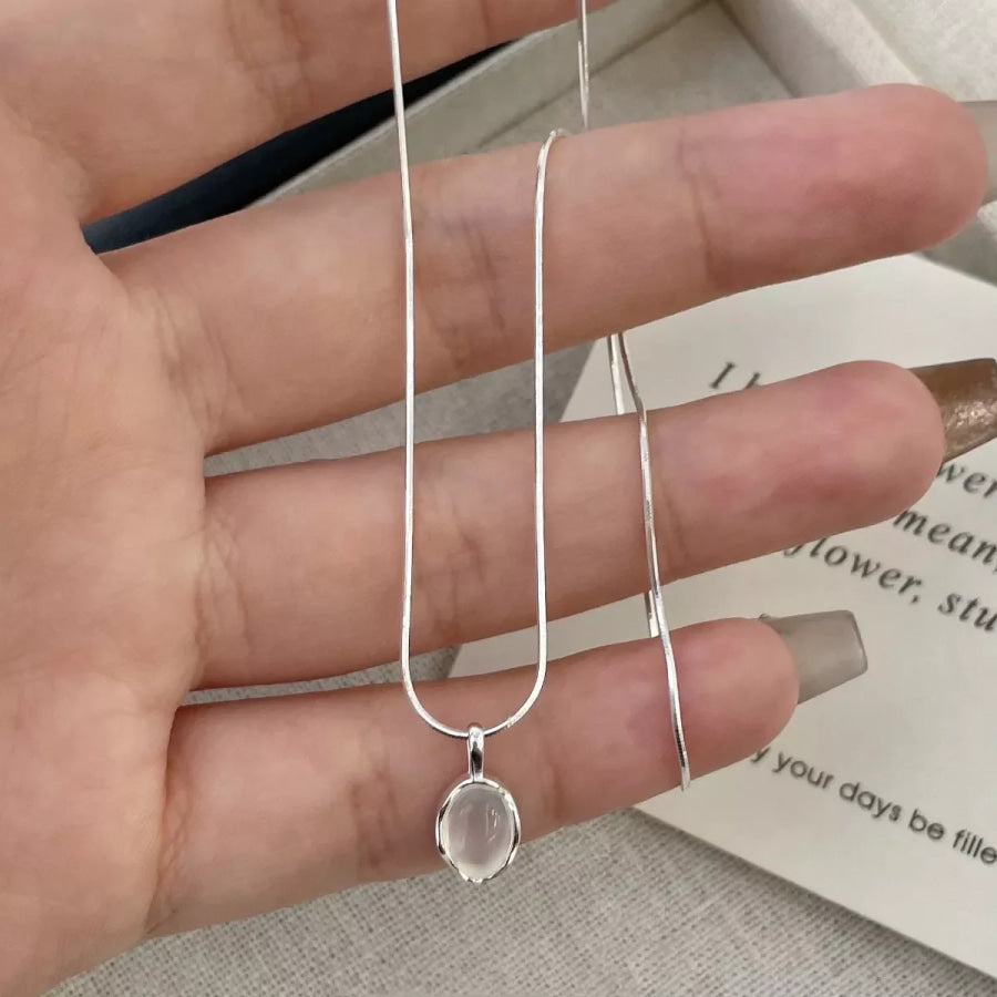 925 Sterling Silver Agate Pendant Necklace Silver / One Size Apparel and Accessories