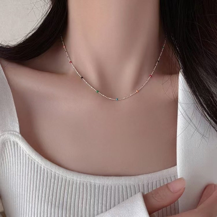 925 Sterling Silver Bead Necklace Silver / One Size Apparel and Accessories