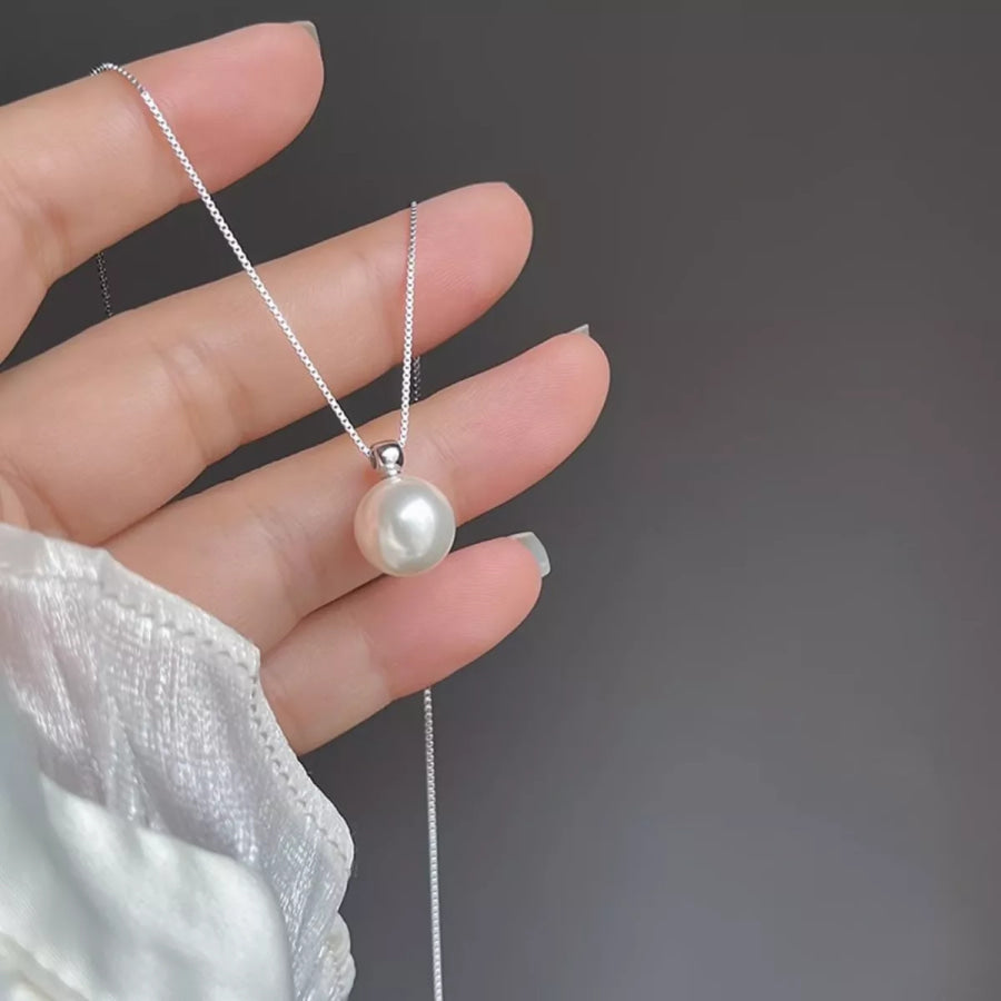 925 Sterling Silver Bead Pearl Necklace Silver / One Size Apparel and Accessories