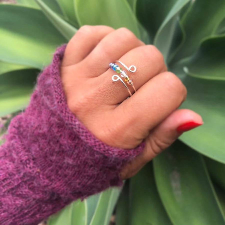 925 Sterling Silver Bead Wrap Ring Silver / 7 Apparel and Accessories