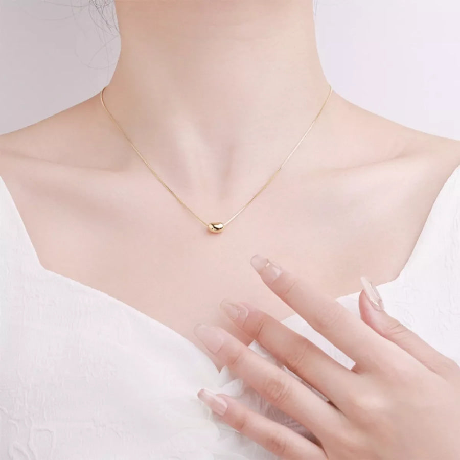 925 Sterling Silver Bean Pendant Necklace Gold / One Size Apparel and Accessories