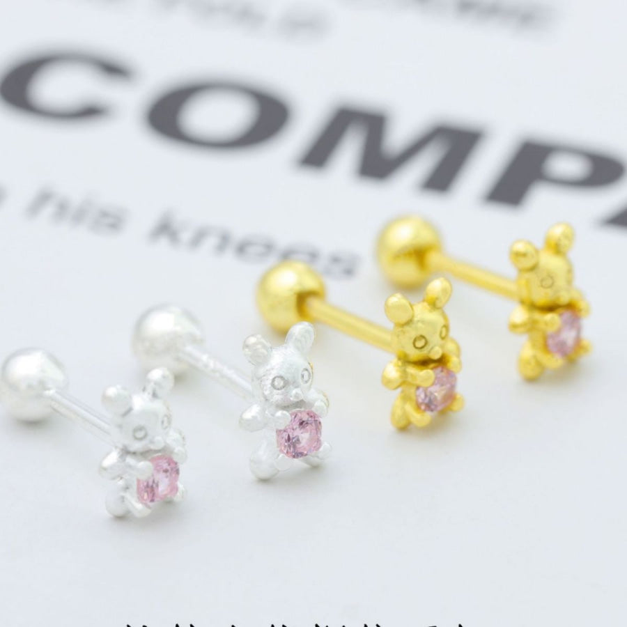 925 Sterling Silver Bear Stud Earrings Apparel and Accessories