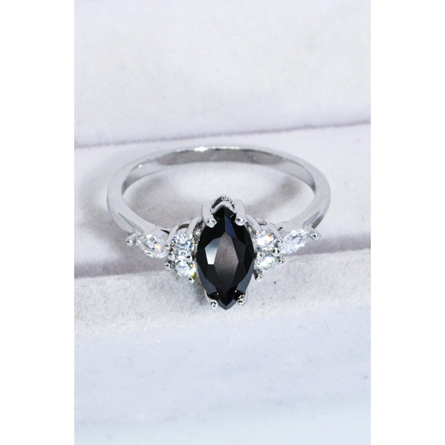 925 Sterling Silver Black Agate Ring Black / 5