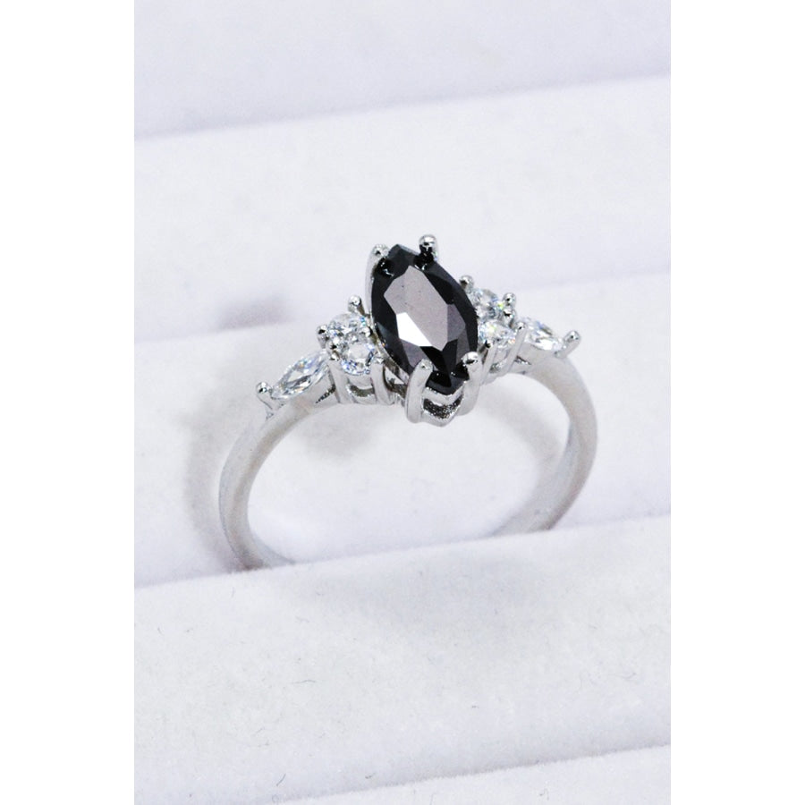 925 Sterling Silver Black Agate Ring Black / 5