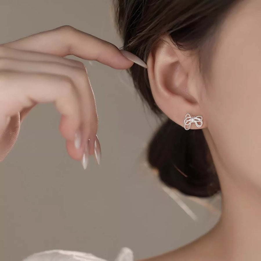 925 Sterling Silver Bow Knot Stud Earrings Silver / One Size Apparel and Accessories