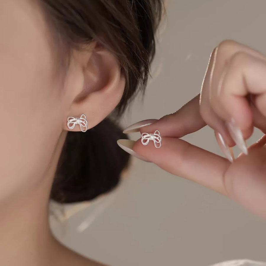 925 Sterling Silver Bow Knot Stud Earrings Silver / One Size Apparel and Accessories