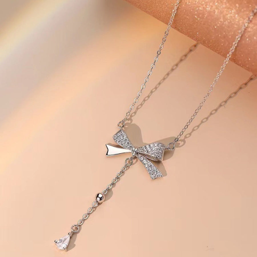 925 Sterling Silver Bow Pendant Necklace Silver / One Size Apparel and Accessories
