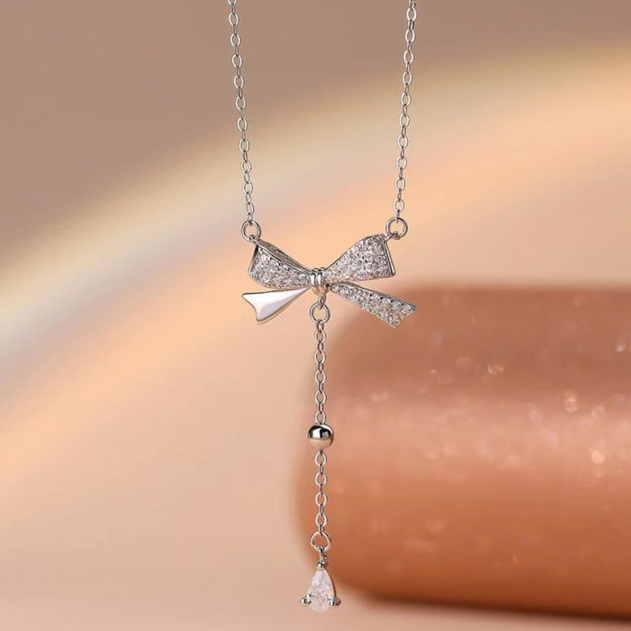 925 Sterling Silver Bow Pendant Necklace Silver / One Size Apparel and Accessories