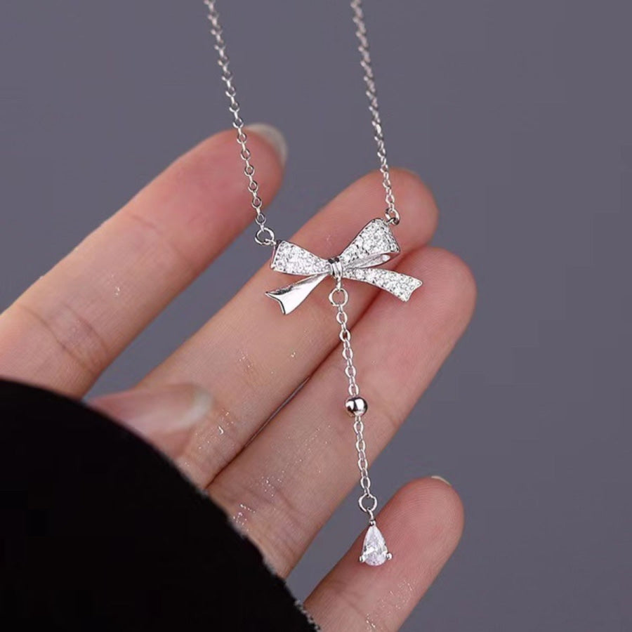 925 Sterling Silver Bow Pendant Necklace Silver / One Size Apparel and Accessories