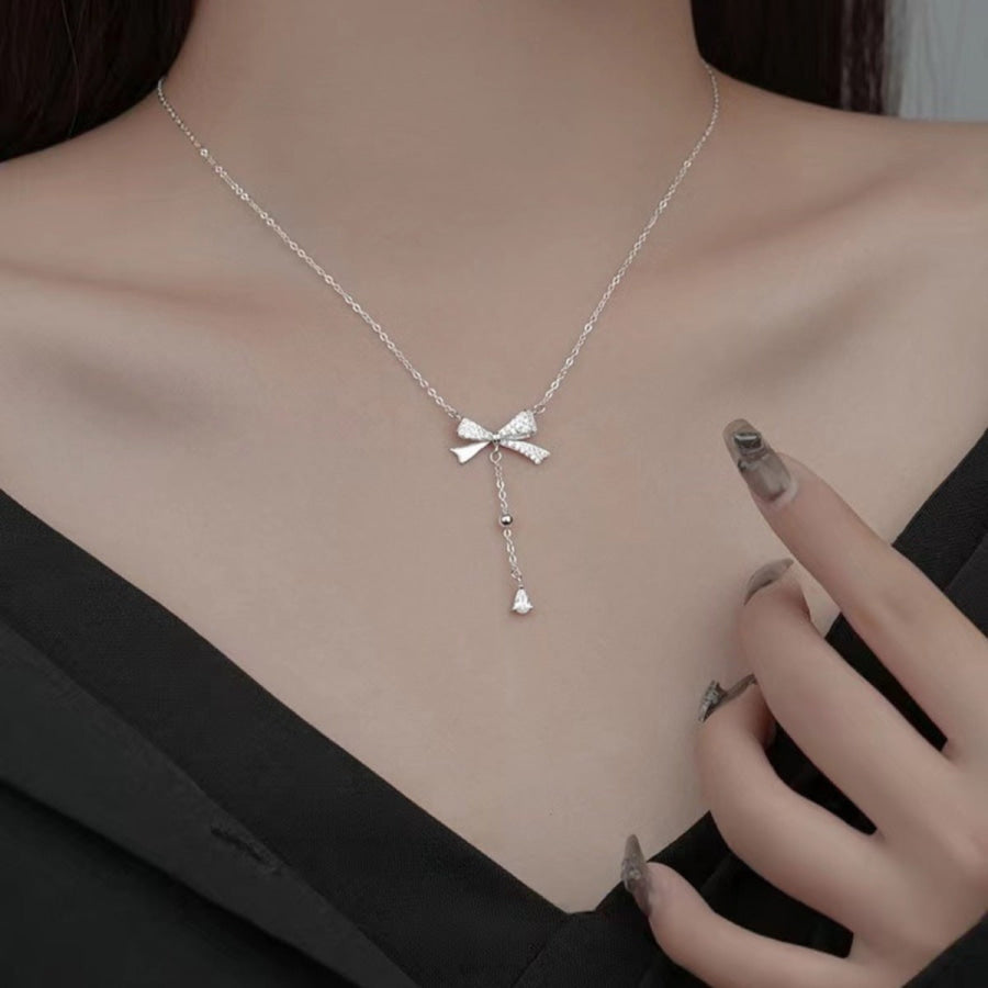 925 Sterling Silver Bow Pendant Necklace Silver / One Size Apparel and Accessories