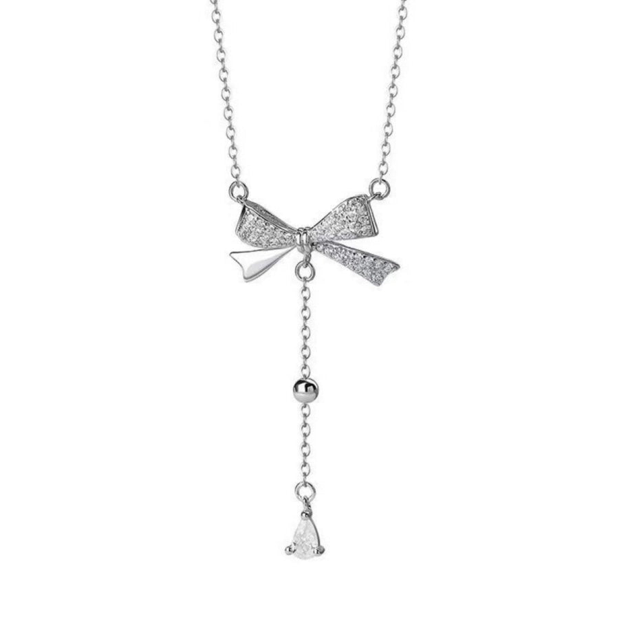 925 Sterling Silver Bow Pendant Necklace Silver / One Size Apparel and Accessories