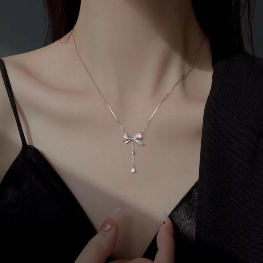925 Sterling Silver Bow Pendant Necklace Silver / One Size Apparel and Accessories