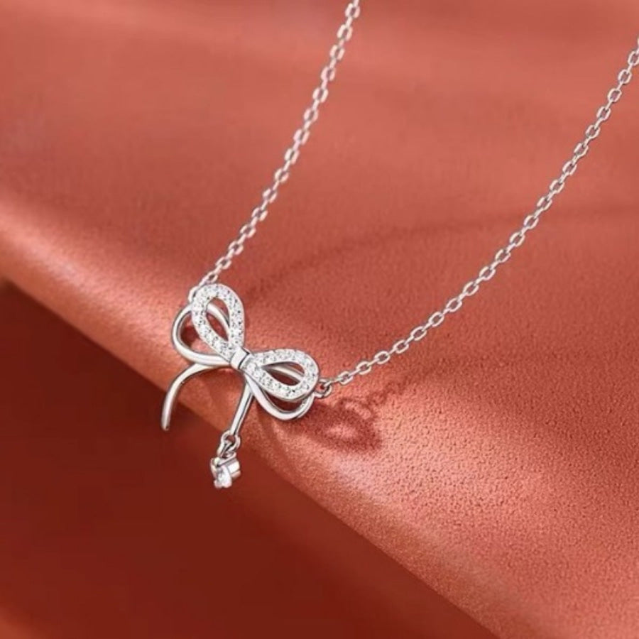 925 Sterling Silver Bowknot Pendant Necklace Silver / One Size Apparel and Accessories