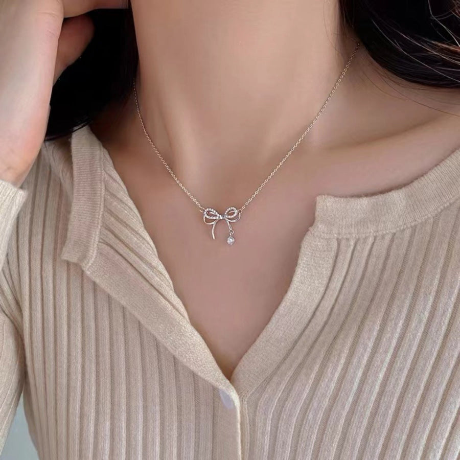 925 Sterling Silver Bowknot Pendant Necklace Silver / One Size Apparel and Accessories
