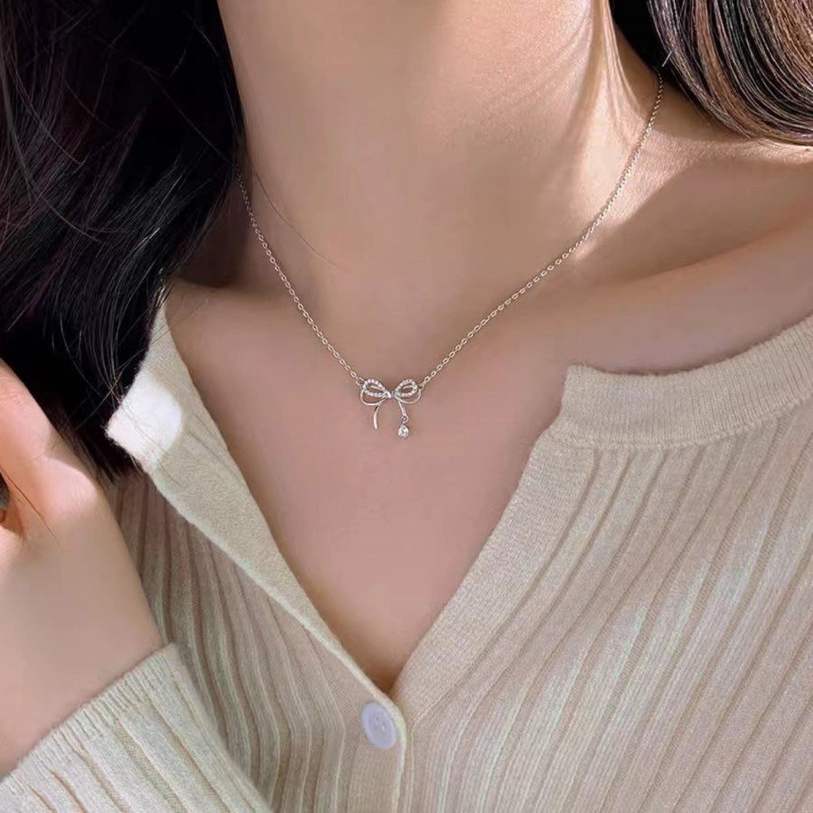 925 Sterling Silver Bowknot Pendant Necklace Silver / One Size Apparel and Accessories