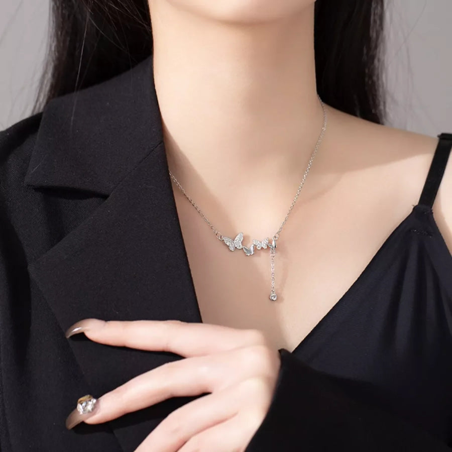 925 Sterling Silver Butterfly Necklace Silver / One Size Apparel and Accessories