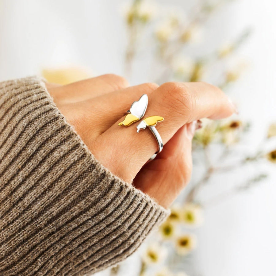 925 Sterling Silver Butterfly Ring Gold / 7 Apparel and Accessories