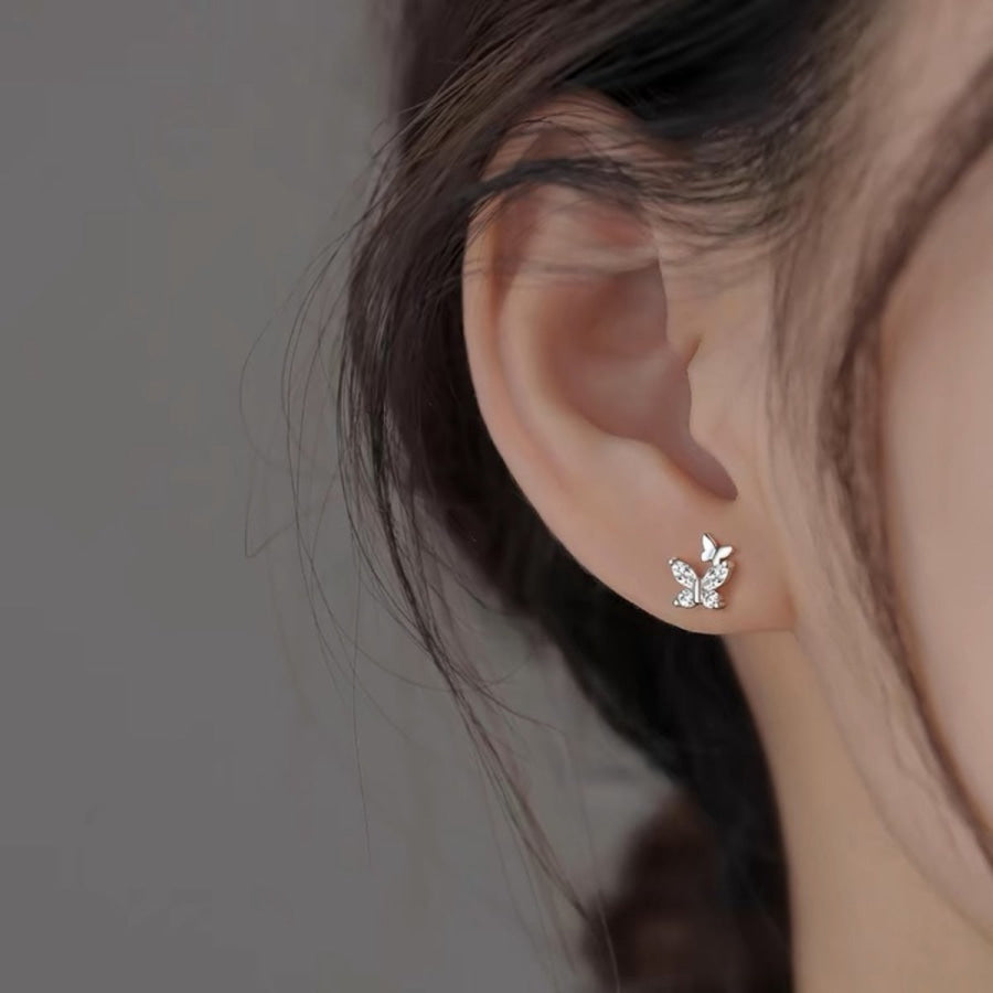 925 Sterling Silver Butterfly Stud Earrings Silver / One Size Apparel and Accessories
