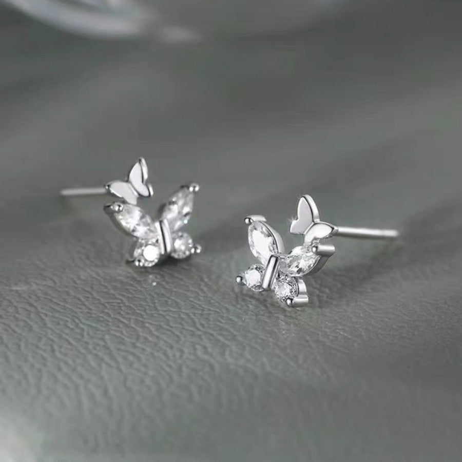 925 Sterling Silver Butterfly Stud Earrings Silver / One Size Apparel and Accessories