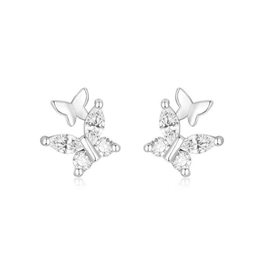 925 Sterling Silver Butterfly Stud Earrings Silver / One Size Apparel and Accessories