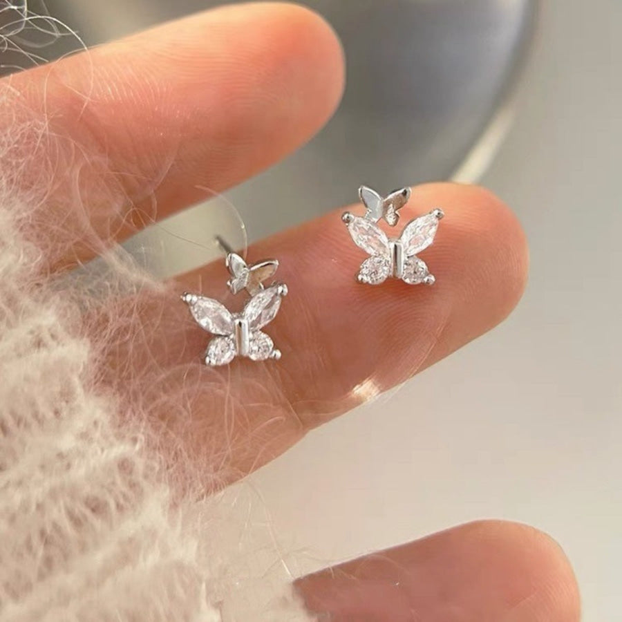 925 Sterling Silver Butterfly Stud Earrings Silver / One Size Apparel and Accessories