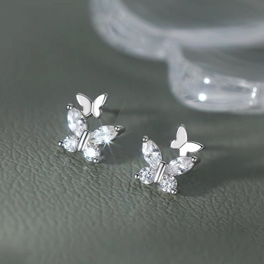 925 Sterling Silver Butterfly Stud Earrings Silver / One Size Apparel and Accessories