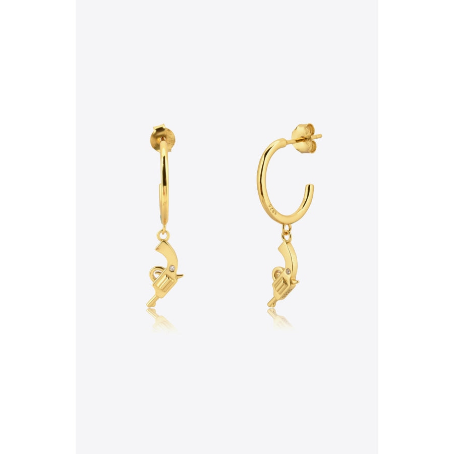 925 Sterling Silver C-Hoop Gun Drop Earrings Gold / One Size