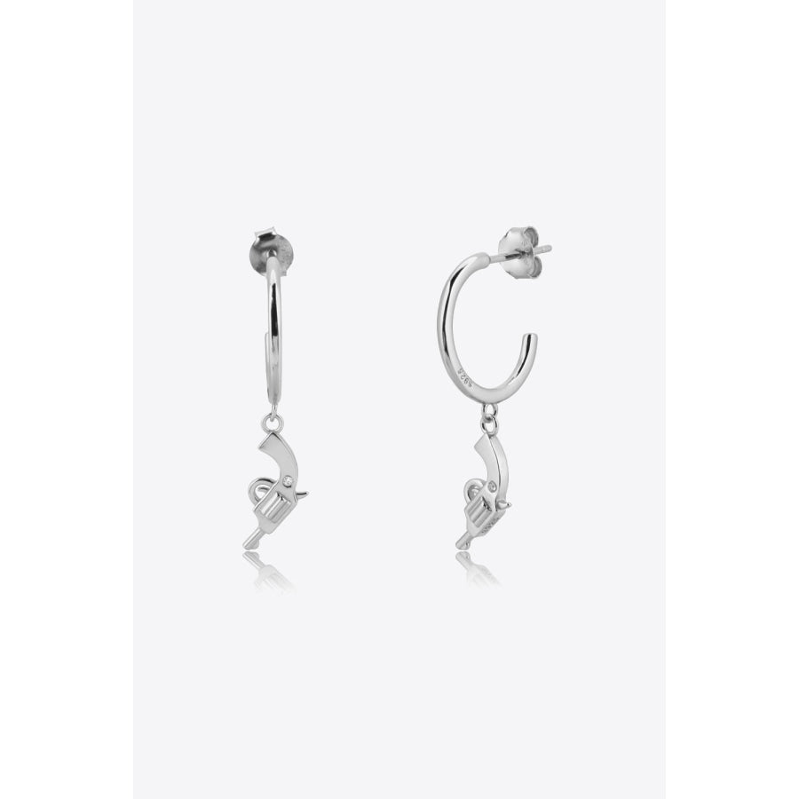 925 Sterling Silver C-Hoop Gun Drop Earrings Silver / One Size