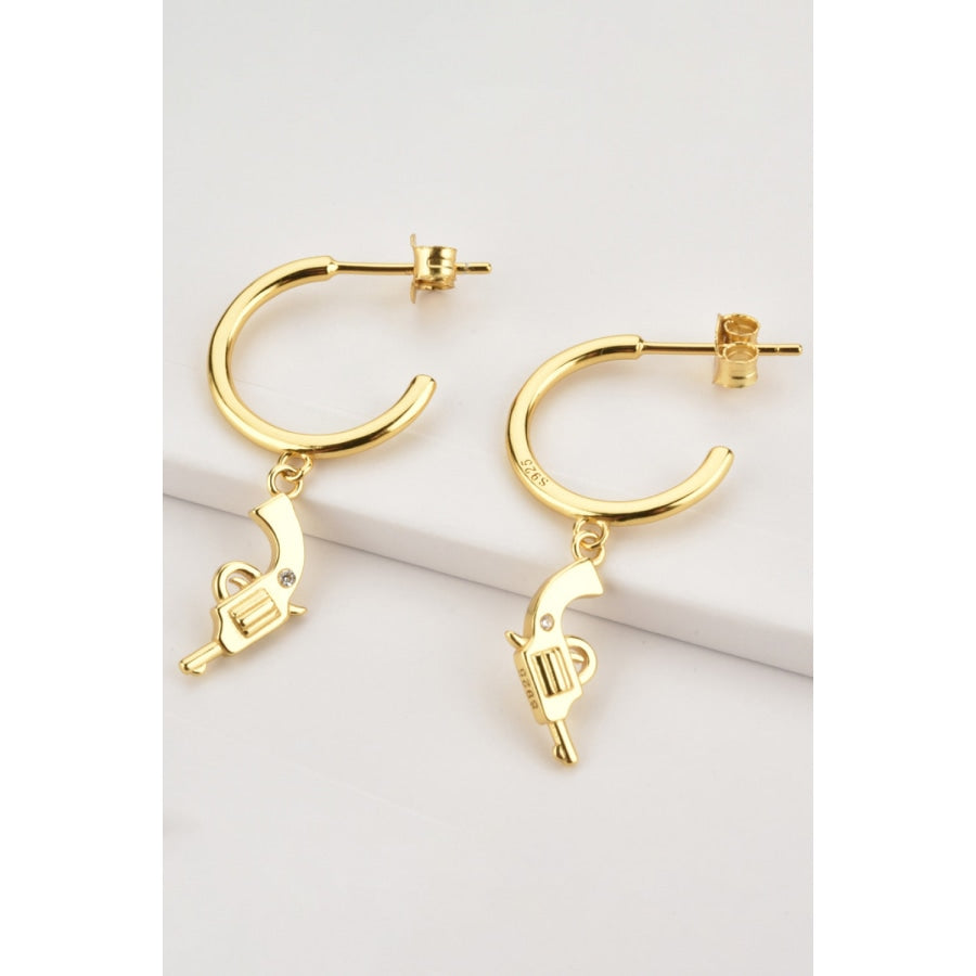 925 Sterling Silver C-Hoop Gun Drop Earrings Gold / One Size