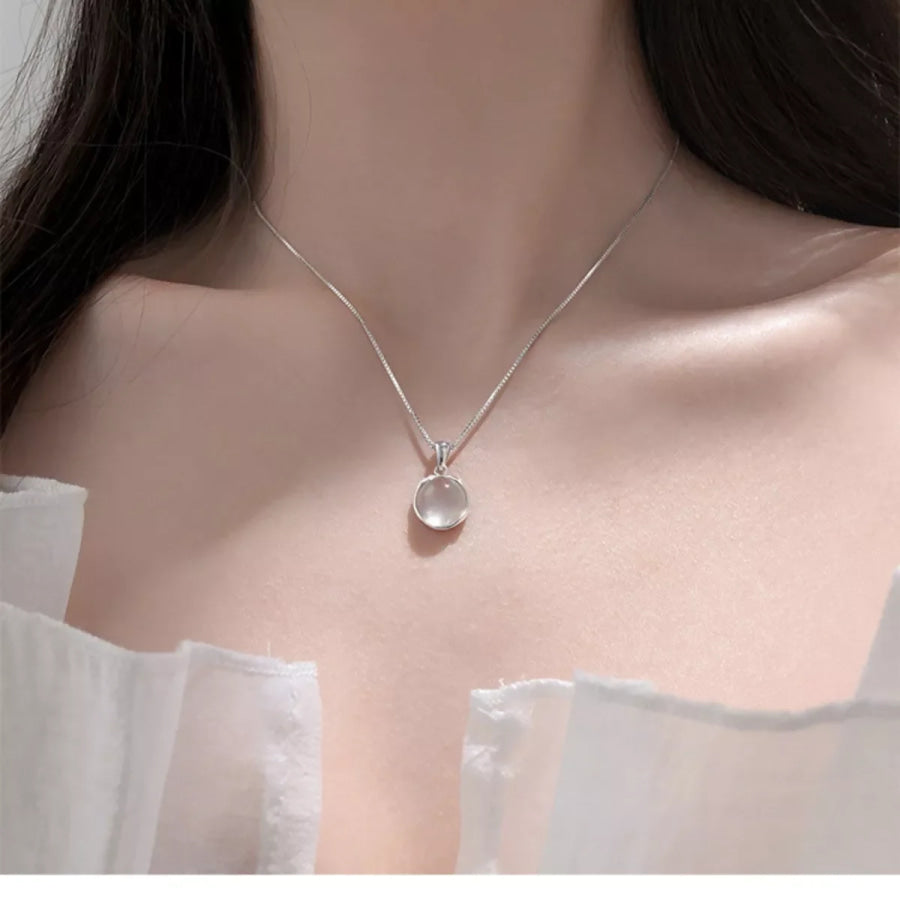 925 Sterling Silver Cat’s Eye Stone Pendant Necklace Silver / One Size Apparel and Accessories
