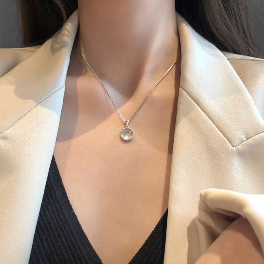 925 Sterling Silver Cat’s Eye Stone Pendant Necklace Silver / One Size Apparel and Accessories