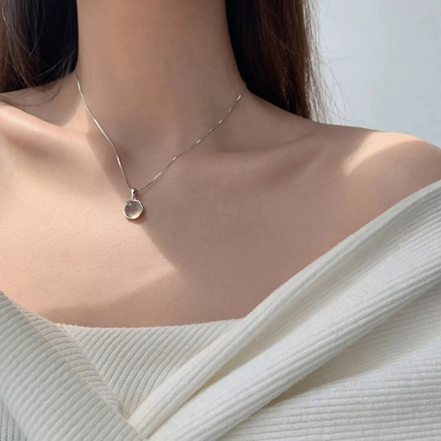 925 Sterling Silver Cat’s Eye Stone Pendant Necklace Silver / One Size Apparel and Accessories
