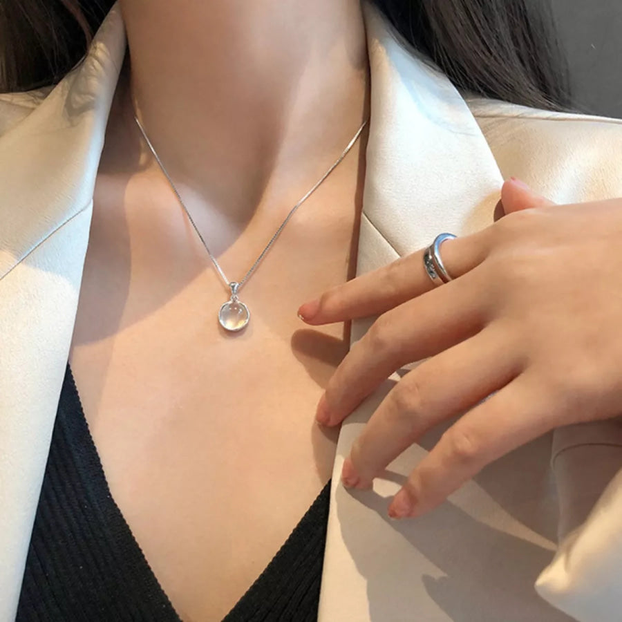 925 Sterling Silver Cat’s Eye Stone Pendant Necklace Silver / One Size Apparel and Accessories