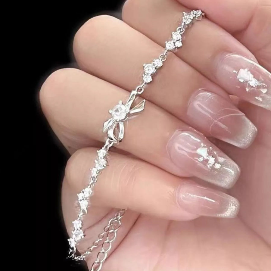925 Sterling Silver Chain Bow Bracelet Silver / onesize Apparel and Accessories
