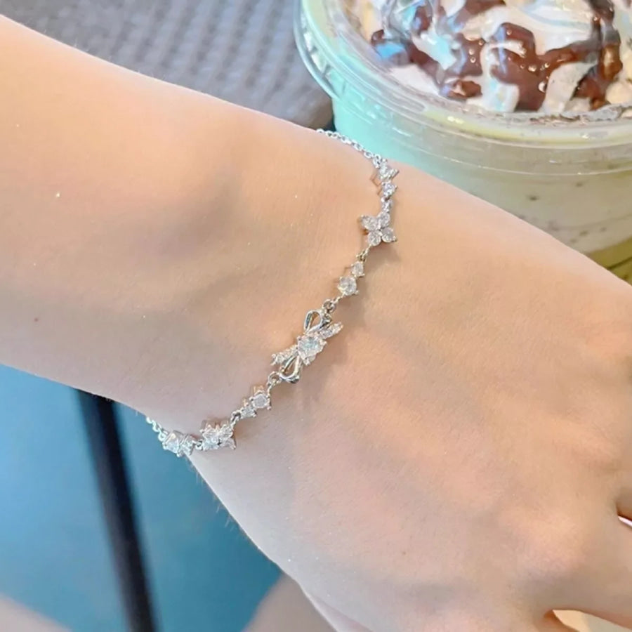 925 Sterling Silver Chain Bow Bracelet Silver / onesize Apparel and Accessories