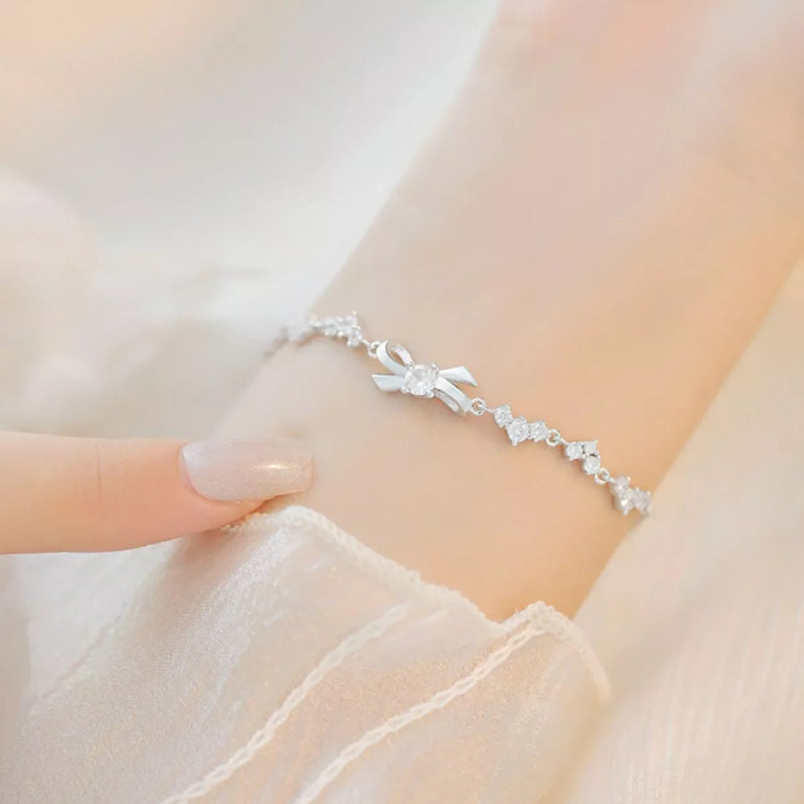 925 Sterling Silver Chain Bow Bracelet Silver / onesize Apparel and Accessories
