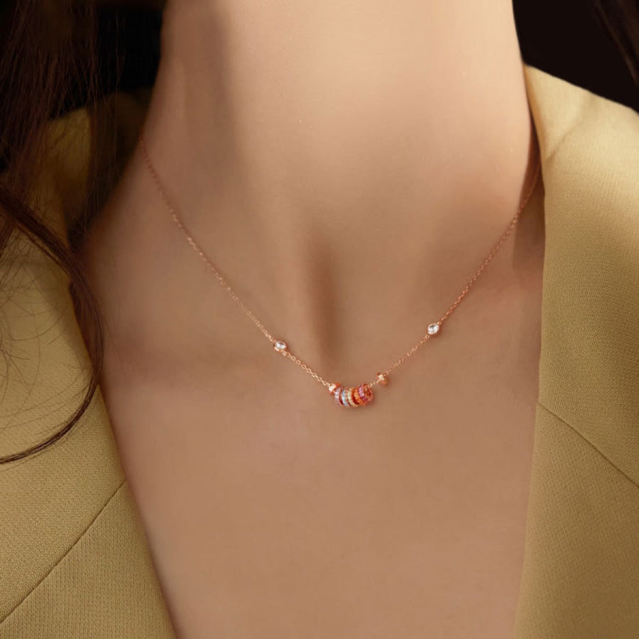 925 Sterling Silver Circle Pendant Necklace Rose Gold / One Size Apparel and Accessories