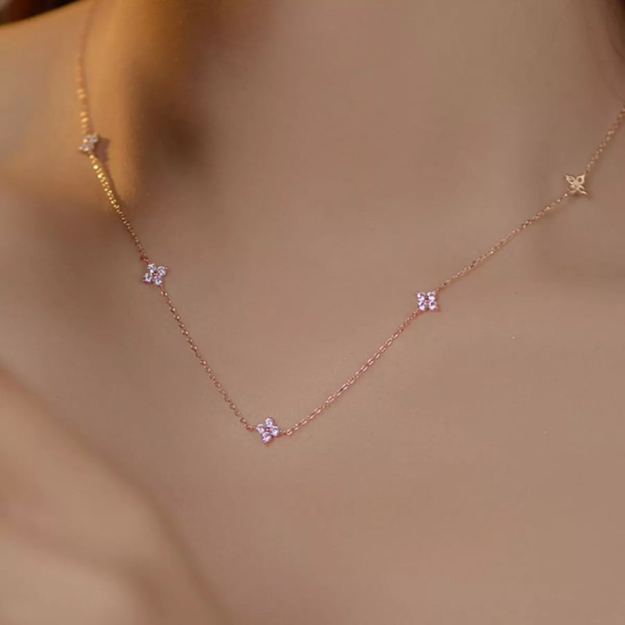 925 Sterling Silver Clover Charm Necklace Rose Gold / One Size Apparel and Accessories