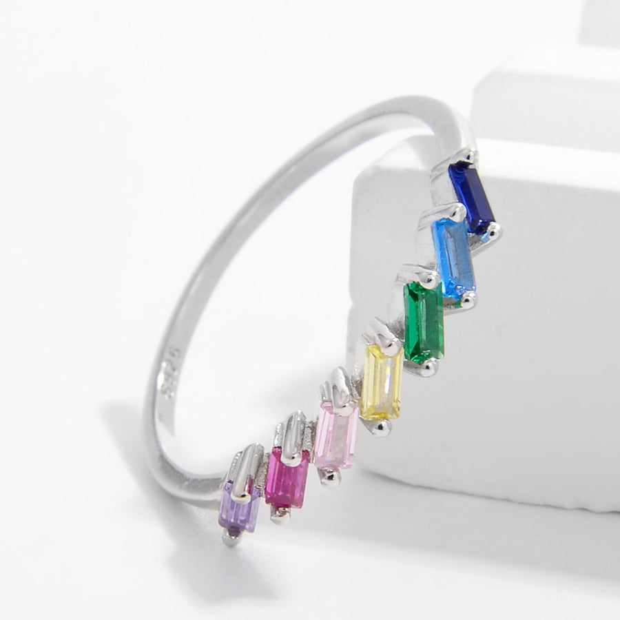 925 Sterling Silver Contrast Zircon Ring Apparel and Accessories