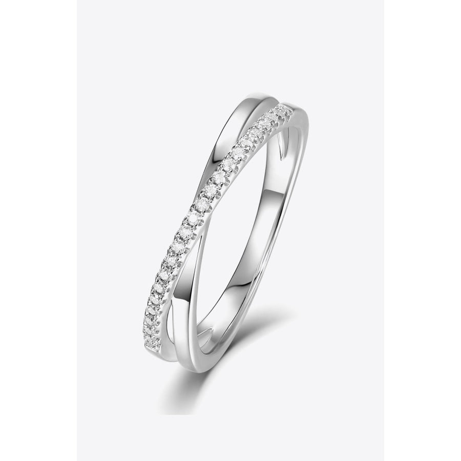 925 Sterling Silver Crisscross Moissanite Ring Silver / 5